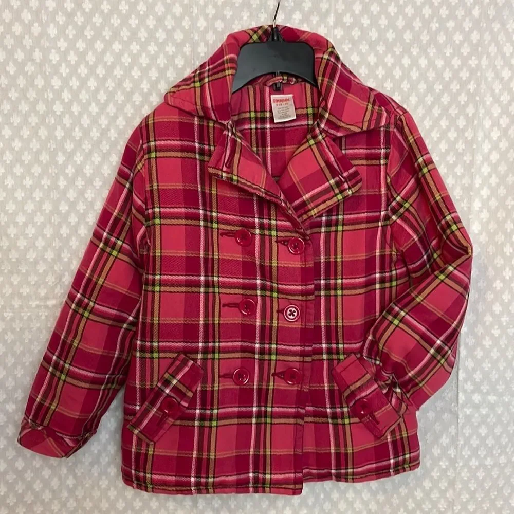 Gymboree plaid pea coat - girls size small 5/6 (A-08)